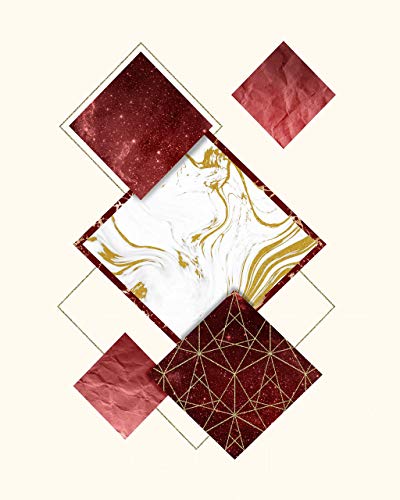 Modern Geometric Abstract Red Gold Wall Art Decor Prints, 4 (8x10) Unframed Photos, Artwork Gifts Under 20 for Home Bathroom Bedroom Office Studio Lounge Architecture Design Student Teacher Fans