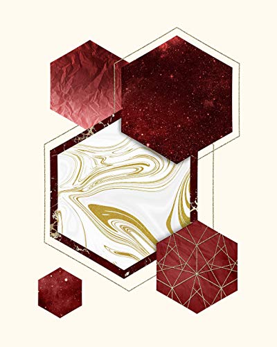 Modern Geometric Abstract Red Gold Wall Art Decor Prints, 4 (8x10) Unframed Photos, Artwork Gifts Under 20 for Home Bathroom Bedroom Office Studio Lounge Architecture Design Student Teacher Fans