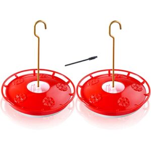 ewonlife hummingbird feeder, for outdoors hanging, 2 pack, leak-proof, easy to clean and refill, saucer humming bird feeder, including hanging hook, with 5 feeding ports (16 ounce/pack)