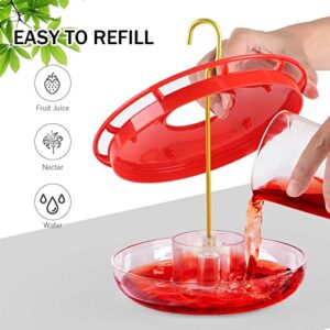 eWonLife Hummingbird Feeder, for Outdoors Hanging, 2 Pack, Leak-Proof, Easy to Clean and Refill, Saucer Humming Bird Feeder, Including Hanging Hook, with 5 Feeding Ports (16 Ounce/Pack)