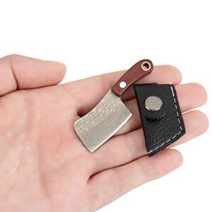 puosuo edc multi-function keyring mini pocket knife keychain stainless steel necklace knife-damascus pattern (b)