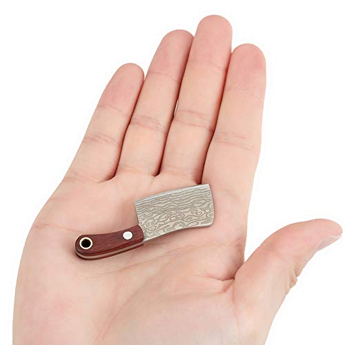 PUOSUO EDC Multi-Function Keyring Mini Pocket Knife Keychain Stainless Steel Necklace Knife-Damascus Pattern (B)