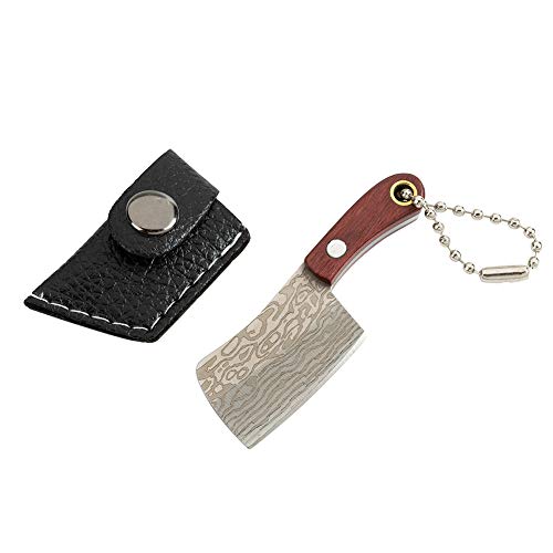 PUOSUO EDC Multi-Function Keyring Mini Pocket Knife Keychain Stainless Steel Necklace Knife-Damascus Pattern (B)