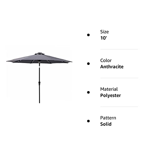 C-Hopetree 10 ft Outdoor Patio Market Table Umbrella with Solar LED Lights and Tilt, Anthracite