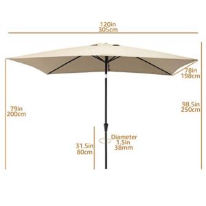 C-Hopetree Rectangular Outdoor Patio Market Table Umbrella with Tilt 6.5 x 10 ft, Taupe