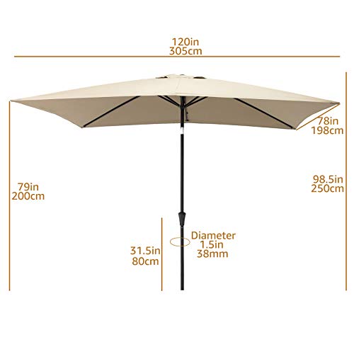 C-Hopetree Rectangular Outdoor Patio Market Table Umbrella with Tilt 6.5 x 10 ft, Taupe