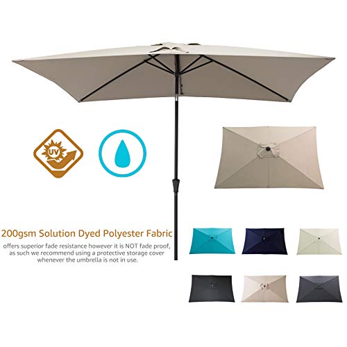 C-Hopetree Rectangular Outdoor Patio Market Table Umbrella with Tilt 6.5 x 10 ft, Taupe