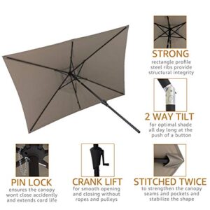 C-Hopetree Rectangular Outdoor Patio Market Table Umbrella with Tilt 6.5 x 10 ft, Taupe