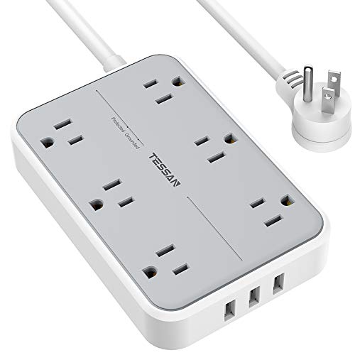 Surge Protector with USB, TESSAN Power Strip Flat Plug with 6 Widely Spaced AC Outlets 3 USB Charging Ports, 1080 Joules Protection, Wall Mount Extension Cord 5 Feet, Dorm Home and Office Accessories