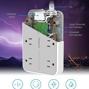 Surge Protector with USB, TESSAN Power Strip Flat Plug with 6 Widely Spaced AC Outlets 3 USB Charging Ports, 1080 Joules Protection, Wall Mount Extension Cord 5 Feet, Dorm Home and Office Accessories