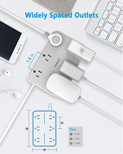 Surge Protector with USB, TESSAN Power Strip Flat Plug with 6 Widely Spaced AC Outlets 3 USB Charging Ports, 1080 Joules Protection, Wall Mount Extension Cord 5 Feet, Dorm Home and Office Accessories