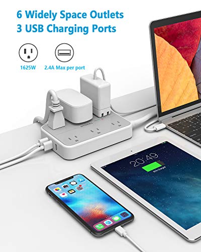 Surge Protector with USB, TESSAN Power Strip Flat Plug with 6 Widely Spaced AC Outlets 3 USB Charging Ports, 1080 Joules Protection, Wall Mount Extension Cord 5 Feet, Dorm Home and Office Accessories