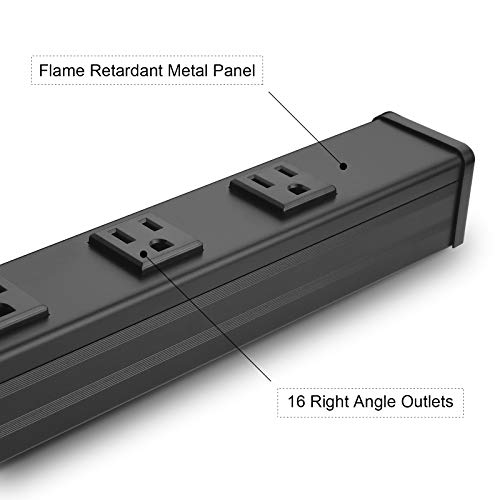 Long Heavy Duty 16 Outlet Large Metal Garage Workshop Multi Wide Industrial Power Strip. 6FT Cord 15A, 125V, 1875W (Black)