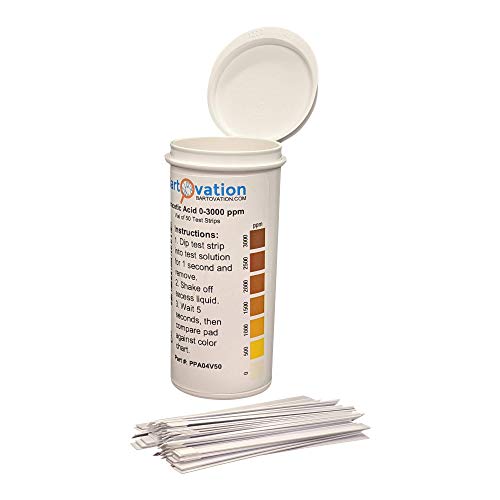 Peracetic Acid Test Strips, Extra High-Level, 0-3000 ppm [Vial of 50 Strips]