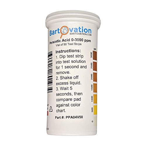 Peracetic Acid Test Strips, Extra High-Level, 0-3000 ppm [Vial of 50 Strips]