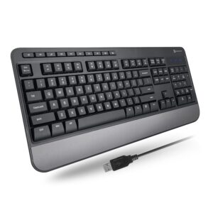 x9 performance multimedia usb wired keyboard - take control of your media - ergonomic full size keyboard with wrist rest and 114 keys - external computer keyboard for laptop and office pc