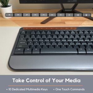X9 Performance Multimedia USB Wired Keyboard - Take Control of Your Media - Ergonomic Full Size Keyboard with Wrist Rest and 114 Keys - External Computer Keyboard for Laptop and Office PC
