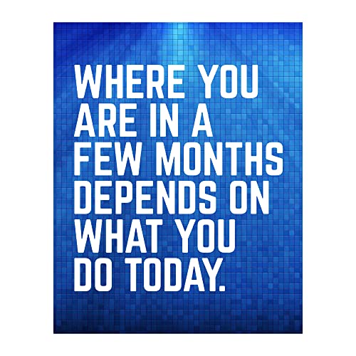 "Where You Are In A Few Months Depends On Today" Motivational Quotes Wall Art-11 x 14" Typographic Poster Print-Ready to Frame. Inspirational Home-Office-School-Dorm-Gym Decor. Great for Motivation!