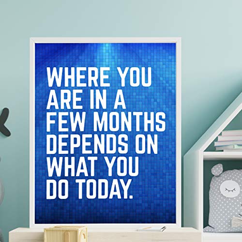 "Where You Are In A Few Months Depends On Today" Motivational Quotes Wall Art-11 x 14" Typographic Poster Print-Ready to Frame. Inspirational Home-Office-School-Dorm-Gym Decor. Great for Motivation!