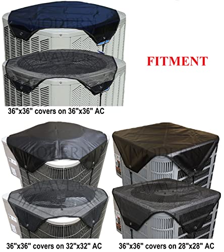 MODERN WAVE - 2 (Two) Central Air Conditioner Covers for Outside Units 36 x 36 inch - 1 (One) Top Universal Mesh Cover and 1 (One) Winter Waterproof Outdoor AC Defender Cover (Black, 36" x 36")