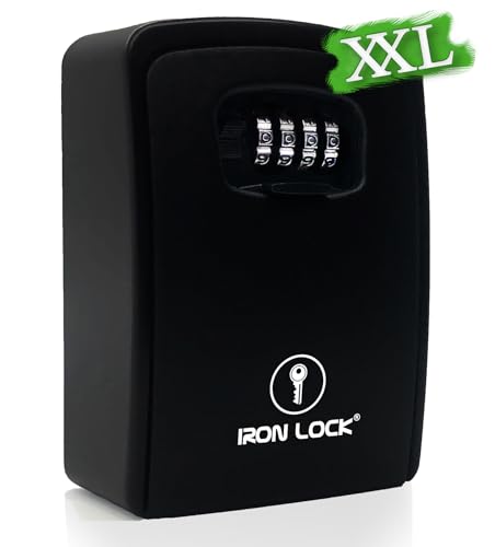 Iron Lock® - XXL Key Lock Box Wall Mount for Keys 4 Digit Combination with Resettable Code with A B Switch Extra Large lockbox Indoor Outdoor Waterproof Big Key Lock Box House Spare Keys Hide a Key