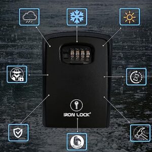Iron Lock® - XXL Key Lock Box Wall Mount for Keys 4 Digit Combination with Resettable Code with A B Switch Extra Large lockbox Indoor Outdoor Waterproof Big Key Lock Box House Spare Keys Hide a Key