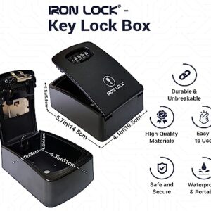 Iron Lock® - XXL Key Lock Box Wall Mount for Keys 4 Digit Combination with Resettable Code with A B Switch Extra Large lockbox Indoor Outdoor Waterproof Big Key Lock Box House Spare Keys Hide a Key