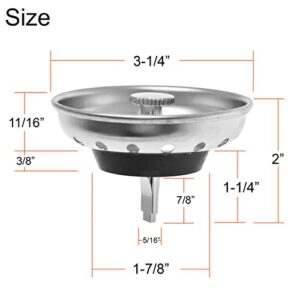 2 Pack - Kitchen Sink Strainer and Stopper Combo Basket Replacement for Standard 3-1/2 inch Drain, Stainless Steel Basket with Plastic Knob, Rubber Stopper Bottom - Hilltop Products