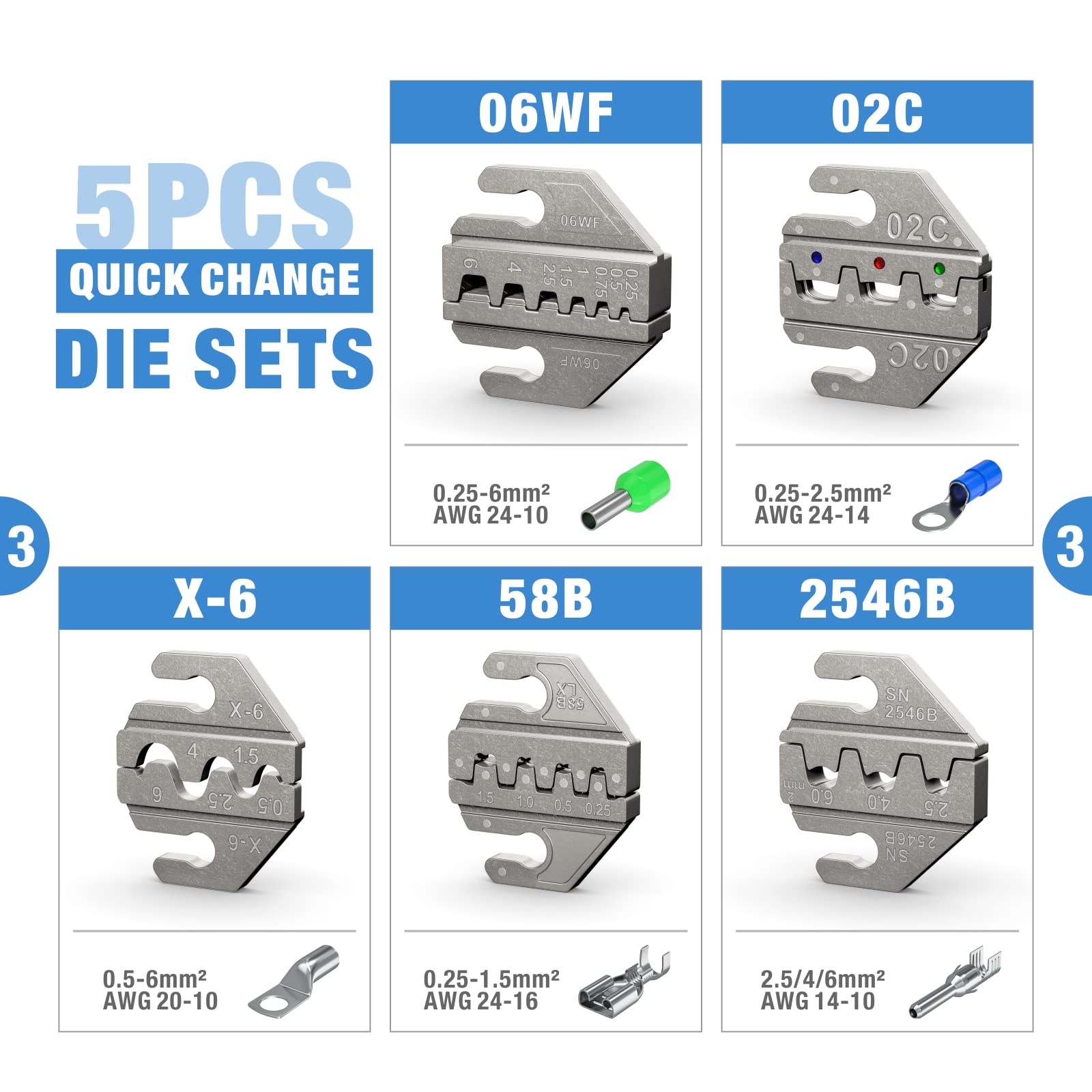 iCrimp Quick Change Ratcheting Crimper Tool Kit, Automotive Service Kit, for Crimping IWS4 Connector, Insulated & Non-insulated Terminal, Open Barrel Terminals, Dupont Connector, End Sleeve Ferrules