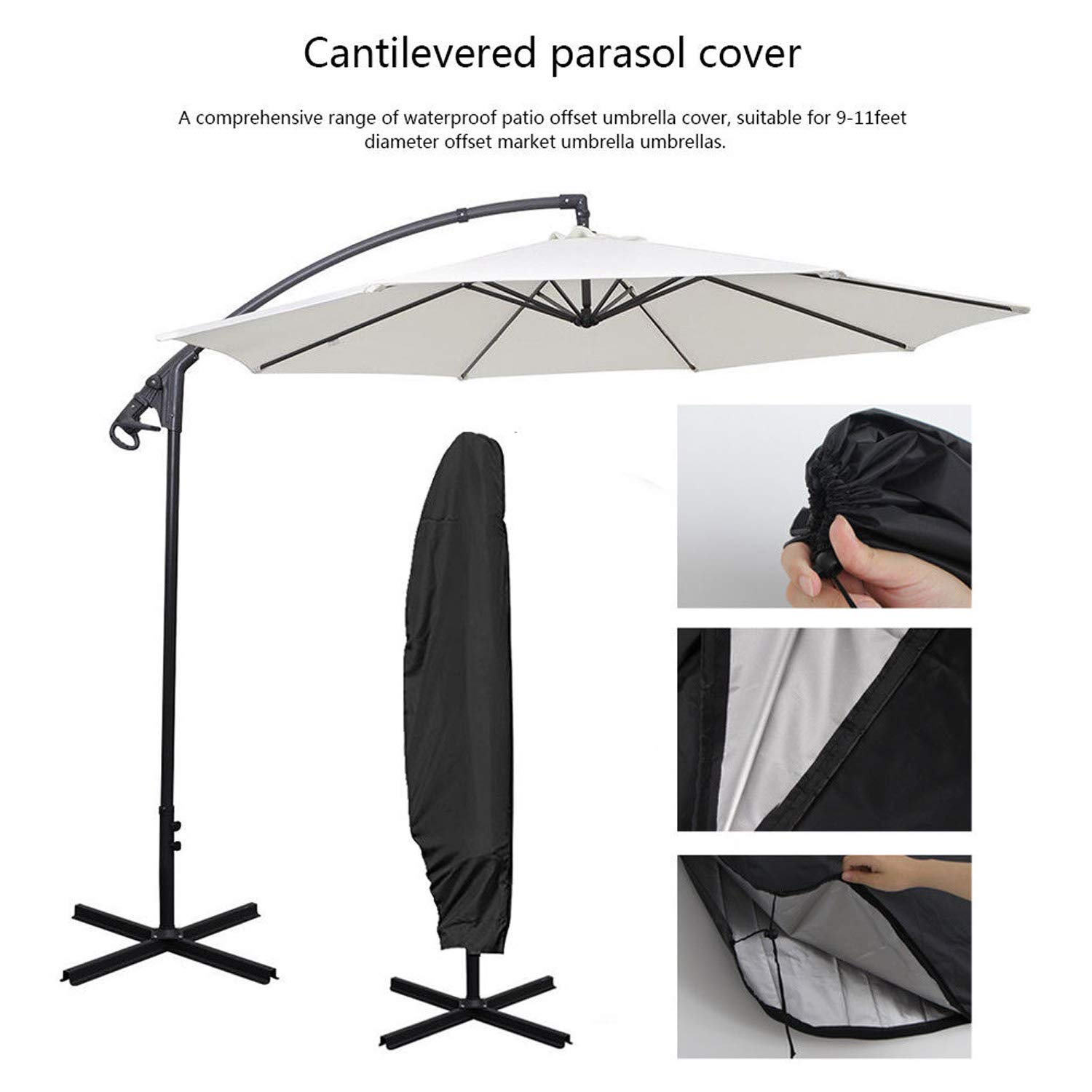 ConPus Umbrella Cover, Patio Cantilever Offset Umbrella Cover for 9ft to 13ft Cantilever Parasol Outdoor Market Umbrellas Cover with Zipper and Water Resistant Protector Black