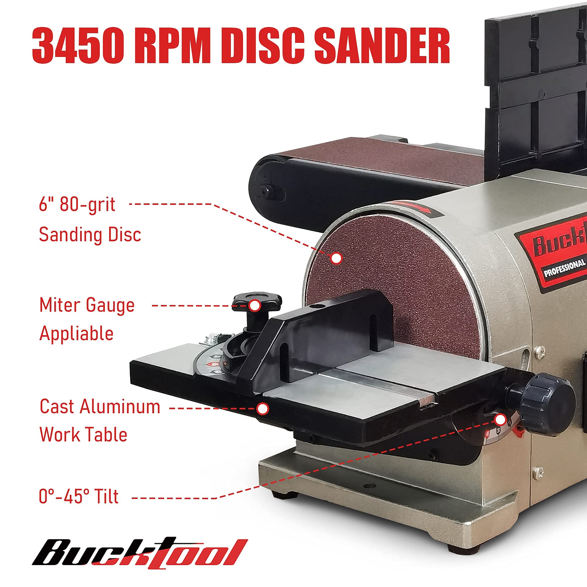 BUCKTOOL 5.0A Belt Disc Sander 4 in x 36 in Belt and 6 in Disc Sander with 3/4HP Direct-drive Motor and Portable Al Base, BD4603 Upgraded Model