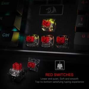 Redragon K556 RGB LED Backlit Wired Mechanical Gaming Keyboard, 104 Keys Hot-Swap Mechanical Keyboard w/Aluminum Base, Upgraded Socket and Noise Absorbing Foams, Quiet Linear Red Switch