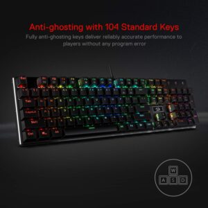 Redragon K556 RGB LED Backlit Wired Mechanical Gaming Keyboard, 104 Keys Hot-Swap Mechanical Keyboard w/Aluminum Base, Upgraded Socket and Noise Absorbing Foams, Quiet Linear Red Switch