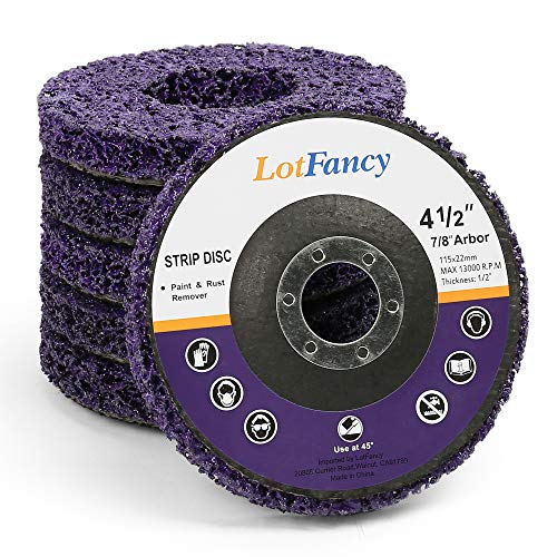 LotFancy Stripping Disc, 6PCS 4 1/2” x 7/8” Quick Easy Strip and Clean Discs, Paint and Rust Remover Stripper for Angle Grinder, Silicon Carbide Abrasive Wheel for Wood Metal Fiberglass, Purple