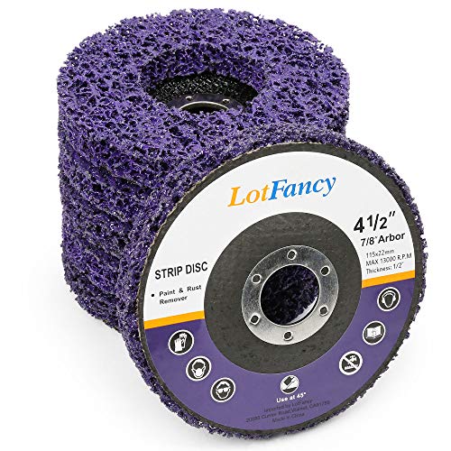 LotFancy Stripping Disc, 6PCS 4 1/2” x 7/8” Quick Easy Strip and Clean Discs, Paint and Rust Remover Stripper for Angle Grinder, Silicon Carbide Abrasive Wheel for Wood Metal Fiberglass, Purple