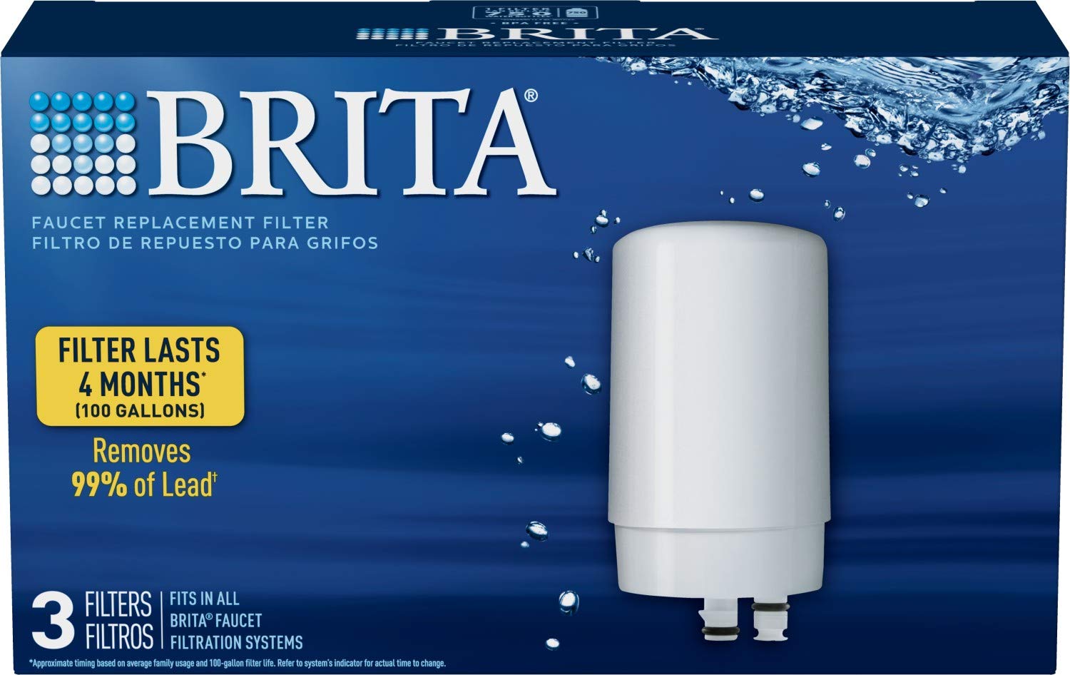 Brita Tap Water Filtration System Replacement Filters for Faucets, 3 Count, White, 3 & Tap Water Filter System, Water Faucet Filtration System with Filter Change Reminder, Reduces Lead, White