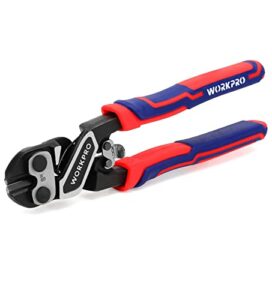workpro 8" mini bolt cutter, three-color bi-material ergonomic handle with security lock & more efficient leverage, chrome molybdenum steel blade