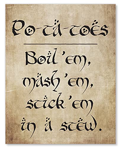 Potatoes Wall Art - Samwise Gamgee Potato Funny Definition Calligraphy Style - Perfect Gift for LOTR Fans - 11x14 - Unframed