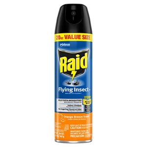 raid flying insect killer, kills flies, mosquitoes, and other flying insects on contact, for indoor and outdoor use, orange breeze scent, 18 oz