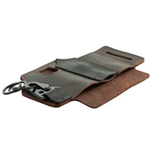 PUOSUO Multitool Sheath for Belt,EDC Letaher Multitool Sheath,Leather Flashlight Holster,Handmade 3 Pockets Organizer Sheath for Tactical pens,Tools, Leather EDC Pocket Organizer (Deep Brown)