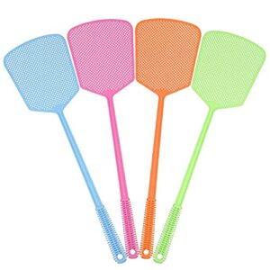 chelory 4 pack fly swatter, strong plastic fly swat set heavy duty with long flexible handle assorted colors multi pack manual fly swatters