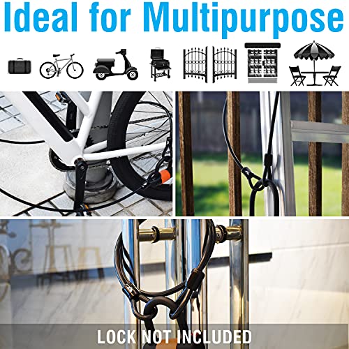 MARQUE Bike Security Steel Cable - 3/8 inch (10 mm) Thick (4', 7',15' or 30') Vinyl Coated Braided Steel with Double Sealed Looped Ends for U-Lock, Padlock, Disc Lock (4 FT)