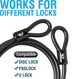 MARQUE Bike Security Steel Cable - 3/8 inch (10 mm) Thick (4', 7',15' or 30') Vinyl Coated Braided Steel with Double Sealed Looped Ends for U-Lock, Padlock, Disc Lock (4 FT)