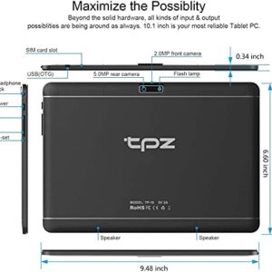 TPZ Tablet 10 inch, Android Tablets, Support 3G Phone Calls32GB, Dual SIM Card Slots & Cameras, WiFi, Google Certified, IPS HD Touchscreen, Bluetooth, 6000mAh Battery, GPS