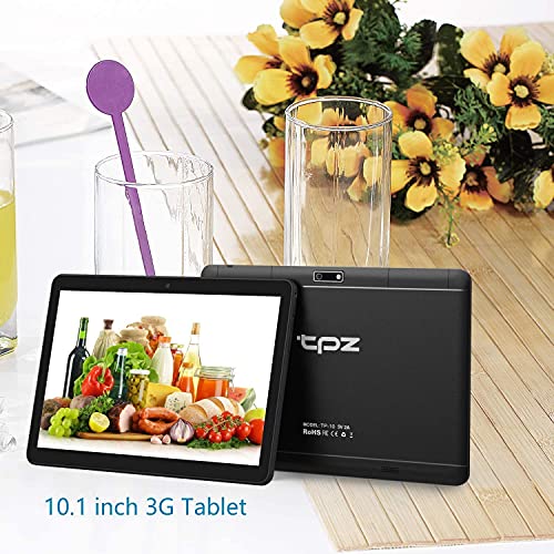 TPZ Tablet 10 inch, Android Tablets, Support 3G Phone Calls32GB, Dual SIM Card Slots & Cameras, WiFi, Google Certified, IPS HD Touchscreen, Bluetooth, 6000mAh Battery, GPS