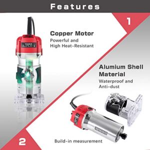 BriSunshine 800W Electric Wood Trimmer Router,Handheld Compact Palm Router for Woodworking Trimming,Laminate Joiner Tool 30000R/MIN 110V(UL Certified)