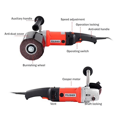 Handheld 1400W Metal Burnishing Machine,Electric Sander Polisher for Wood Stainless Steel Polishing with One Wheel,8 Variable Speed,Lock Switch,Auxiliary Handle(UL Certified)