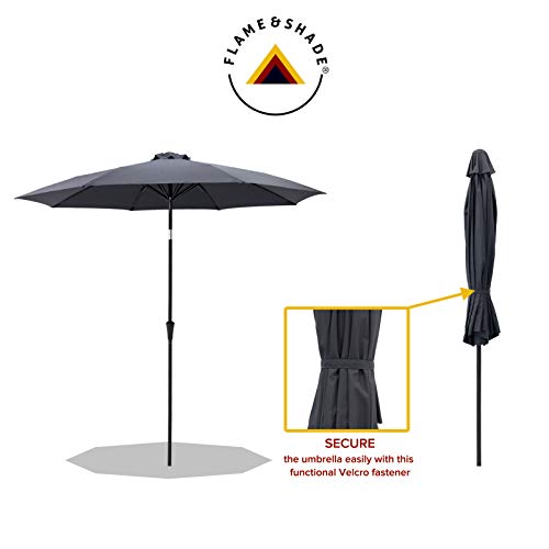 FLAME&SHADE 11 ft Outdoor Market Patio Table Umbrella with Fiberglass Rib Tips and Tilt, Anthracite
