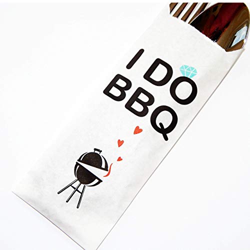 I DO BBQ White Kraft Paper Silverware Bags - Utensil Holders For Wedding Rehearsal Dinner or Engagement Barbeque - Silverware Holder Bag - Pocket Sleeves - Flat 2.8" x 7.5" - Pack of 50