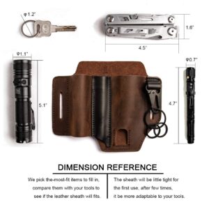 Gentlestache Multitool Sheath for Belt, Leatherman Sheath for Men, Leather EDC Pocket Organizer with Pen Holder, Key Fob, Flashlight Sheath, EDC Leather Pouch Darkbrownn